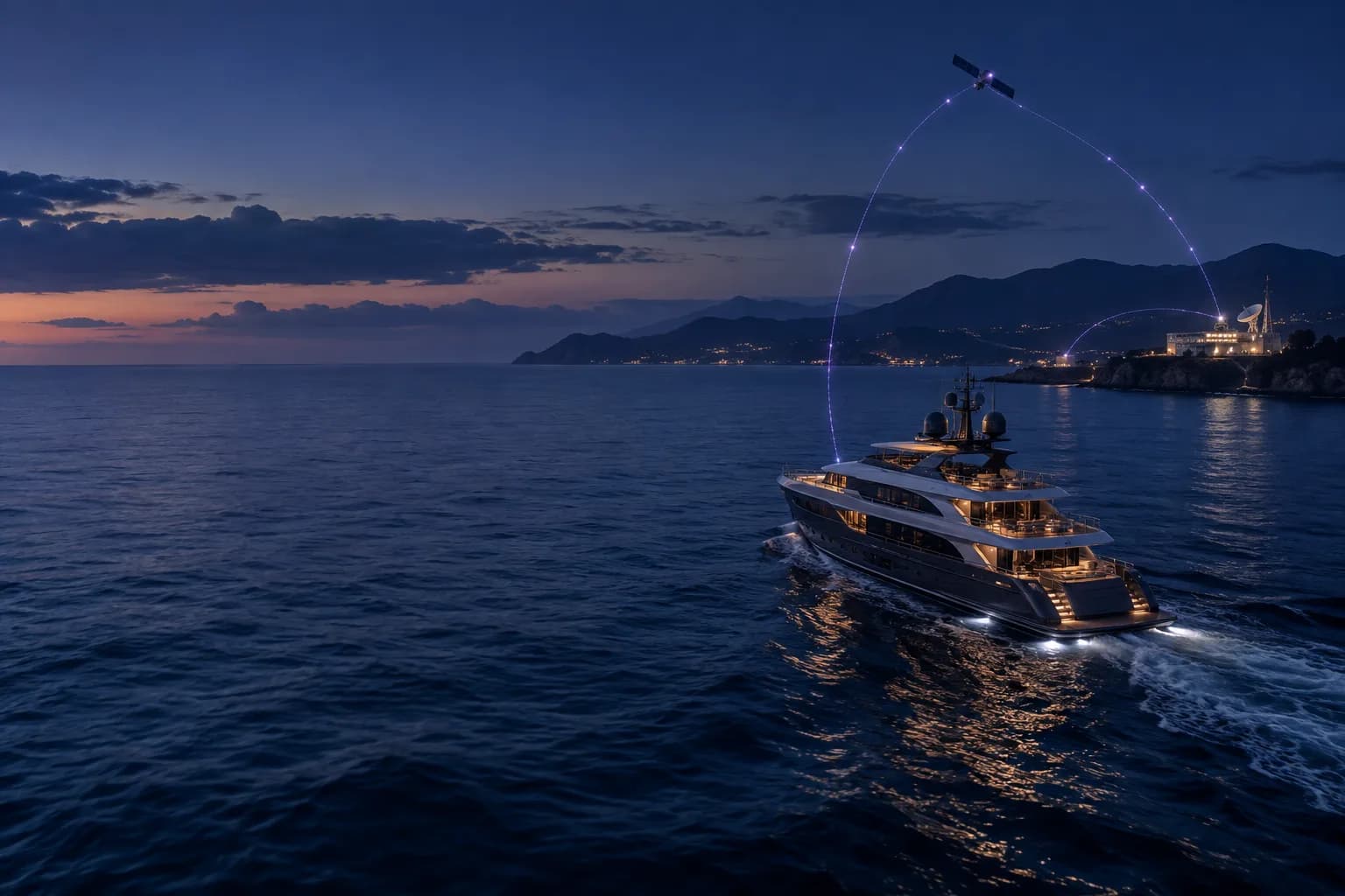 Luxury superyacht underway in open water